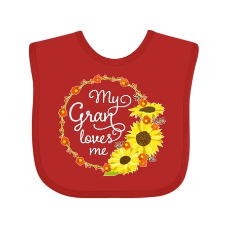 

Inktastic My Gran Loves Me with Sunflower Wreath Gift Baby Boy or Baby Girl Bib