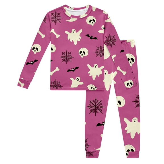Gelikeya Toddler Halloween Pajamas Kids Boys Girls Long Sleeve Casual Loungewear Pajama Sets 2 Piece Outfits (Purple, 5-6 Years)