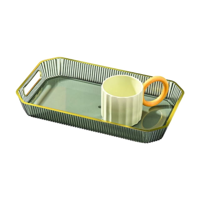 Tray with Hollow Handle Thicken Stackable Light Luxury Inlaid Golden-rimmed Tray for Kitchen