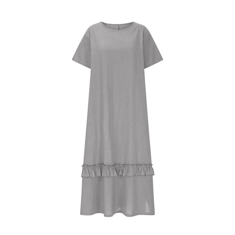 Akafmk Summer Dresses for Women Casual Dresses,Solid Color Round Neck Long Dress Short Sleeve Maxi Dresses Cotton Linen A Line Beach Sundress - Walmart.com Akafmk Summer Dresses for Women Casual Dresses,Solid Color Round Neck Long Dress Short Sleeve Maxi Dresses Cotton Linen A Line Beach Sundress - Walmart.com