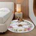thumbnail image 2 of Spring Daisy Round Area Rug 4Ft Washable Circle Rugs for Bedroom Dining Room, Pink Flowers Wreath Leaves Farmhouse White Wood Non-Slip Carpet Floor Mats Indoor Outdoor Carpet Runner Home Decor, 2 of 8