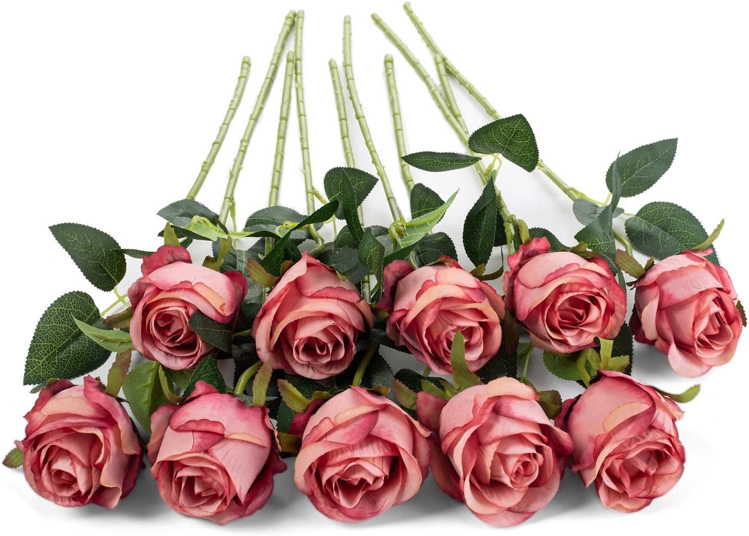 Artificial Rose Flowers Long Stem Fake Silk Roses for DIY Wedding Bouquet Table Centerpiece Home Decor (Rose Red)