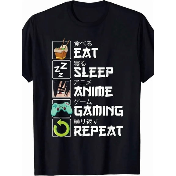 Anime & Gaming Lifestyle T-Shirt – "Eat Sleep Anime Gaming Repeat" Otaku Graphic Tee for Men & Women, Perfect Gift for Fans of Japanese Culture & Video Games