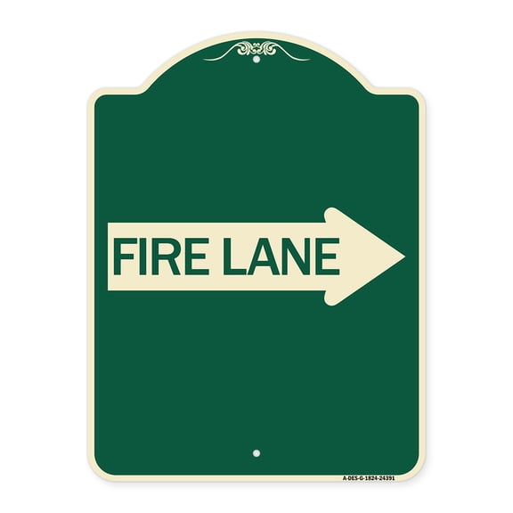 SignMission Designer Series Sign - Fire Lane Right Arrow | Green & Tan 18" x 24" Heavy-Gauge Aluminum Architectural Sign | Protect Your Business & Municipality | Made in the USA