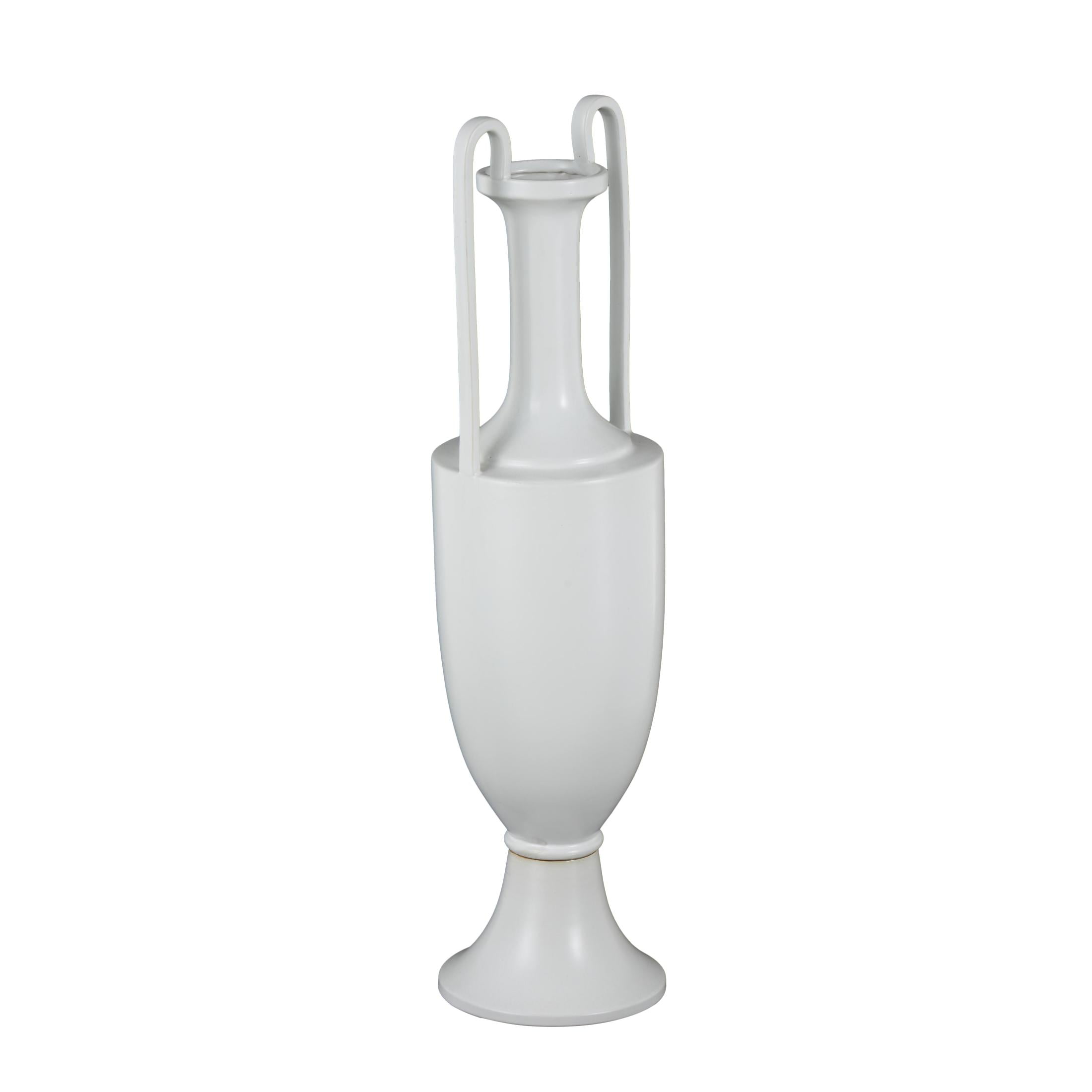 DecMode 30" Fluted Urn Shaped White Ceramic Vase with Arch Handles