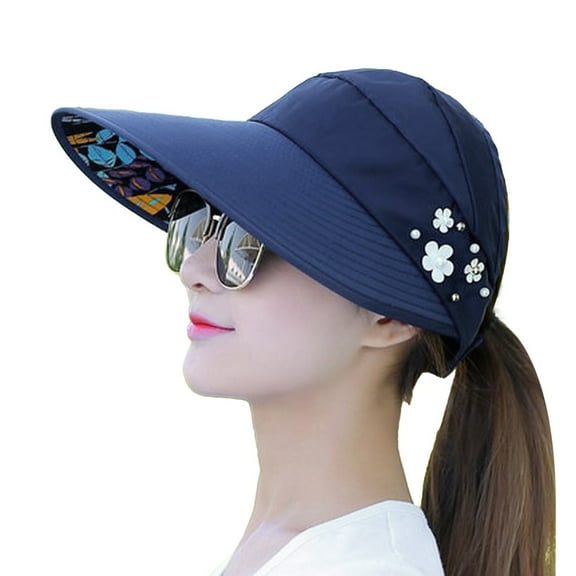 NOKIO Sun Hats for Women, Summer Beach Sun Hat for Women Wide Brim Visor Fedora Cap UPF50 Women's Summer Foldable Sunscreen Beach Hat Sunshade Hat