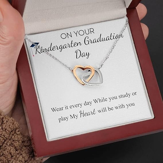 Interlocking Heart Personalized Kindergarten Graduate Gift, Kindergarten Necklace Gifts, Kindergarten Graduation Gift, Kindergarten Graduation Sign