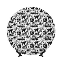 Bingfone Black White Halloween Print Bone China Dinner Decorative Plates,Handmade Ceramic Dinner Plate with Stand for Home Club-6in