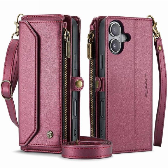 Crossbody Case for iphone 16 Plus Zipper Bills Slot Case Wallet Rfid Blocking Wallet Case for Women Card Holder