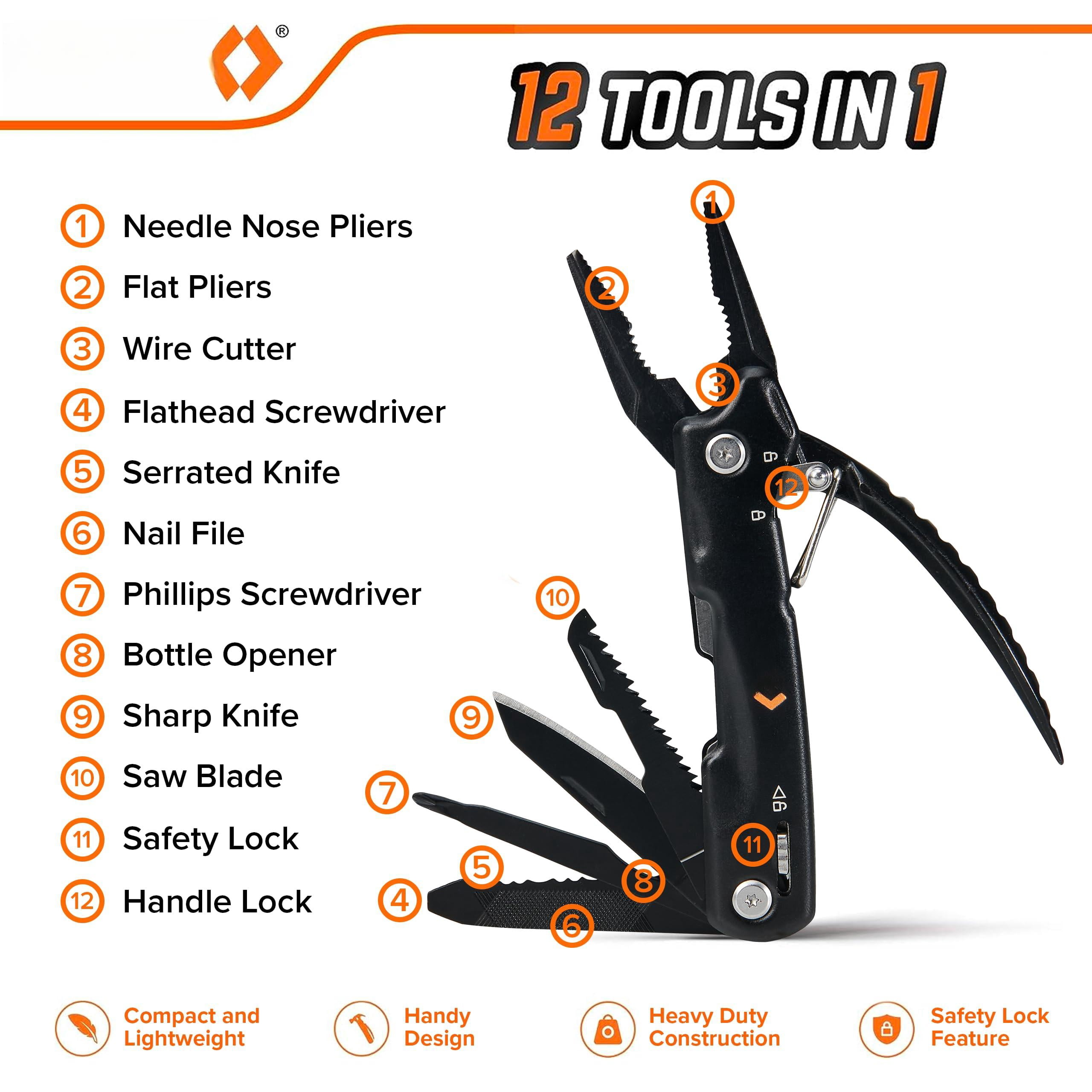 Pro Tools Pliers Multitool - Cool Gifts For Dads Who Have Everything Compact Diy Multi Tool Gift Men  Husband Handyman Backpacking & Camping Accessories