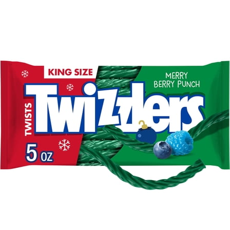 Twizzlers Twists Merry Berry Punch Flavored King Size Christmas Candy, Bag 5 oz