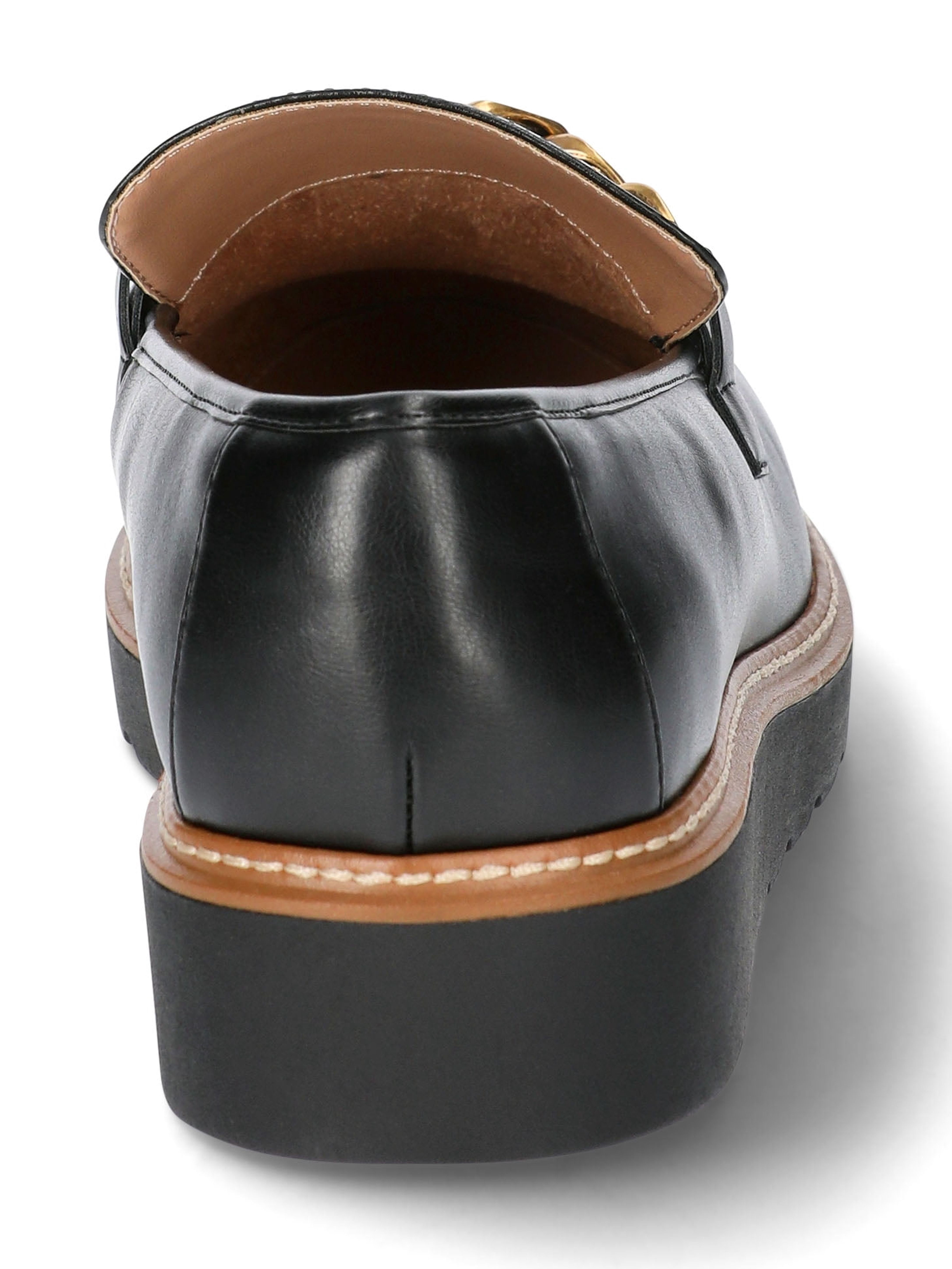 Time and Tru Women's Faux Leather Comfort Loafers with Chain Accent, Wide Width Available