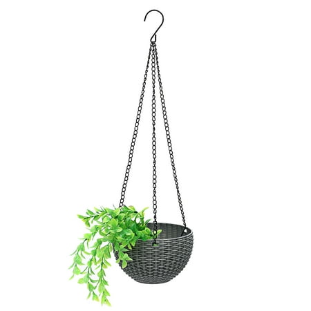 Meigar Rattan-like Resin Hanging Flowers Basket Plant Pot Holder+Steel chains with