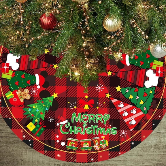 Mouse Christmas Decorations Tree Skirt 48 Inch Merry Christmas Tree Skirt Gingerbread Theme Soft Tree Mat Decorations for Winter Holiday Xmas Tree Decor