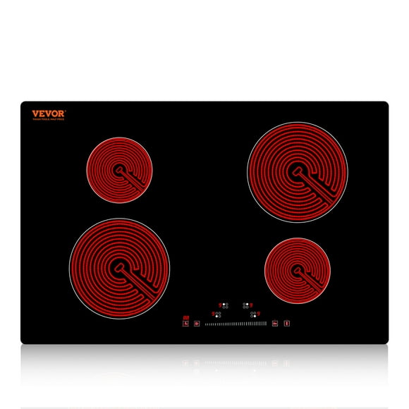 VEVOR Built in Electric Stove Top, 23.2 x 20.5 inch 4 Burners, 240V Glass Radiant Cooktop with Sensor Touch Control, Timer & Child Lock Included, 9 Power Levels for Simmer Steam Slow Cook Fry