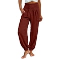 thumbnail image 3 of Women's Linen Barrel Harem Pants Wide Leg High Waisted with Pockets Beach Casual, 3 of 9