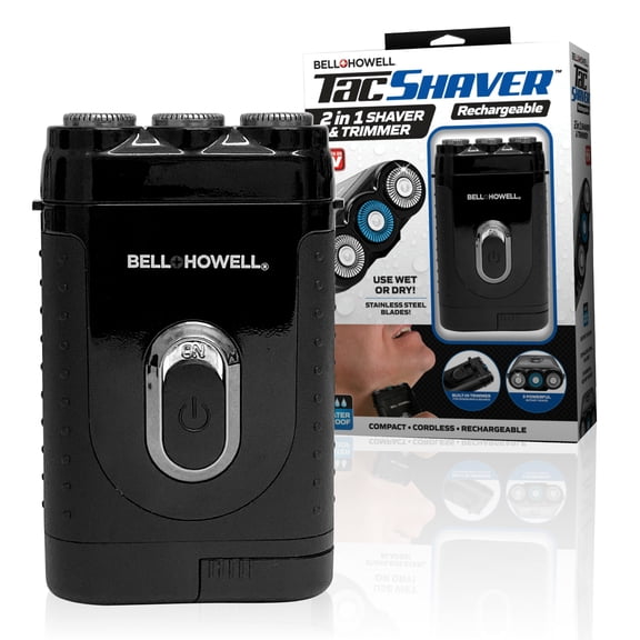 Bell Howell Tacshaver 3D Rechargeable Rotary Shaver for Men with Pop-up Trimmer for Sideburns, Moustache and Beard, Waterproof, Portable, and Cordless Electric Razor As Seen On TV