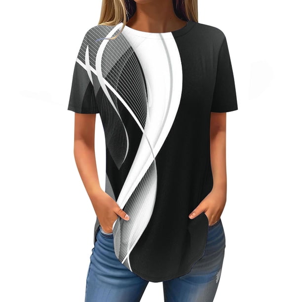 Fiudx Camisetas para Mujer Blusa de Manga Corta Vendida a La Moda para Mujer, Blusas Informales con Cuello Redondo