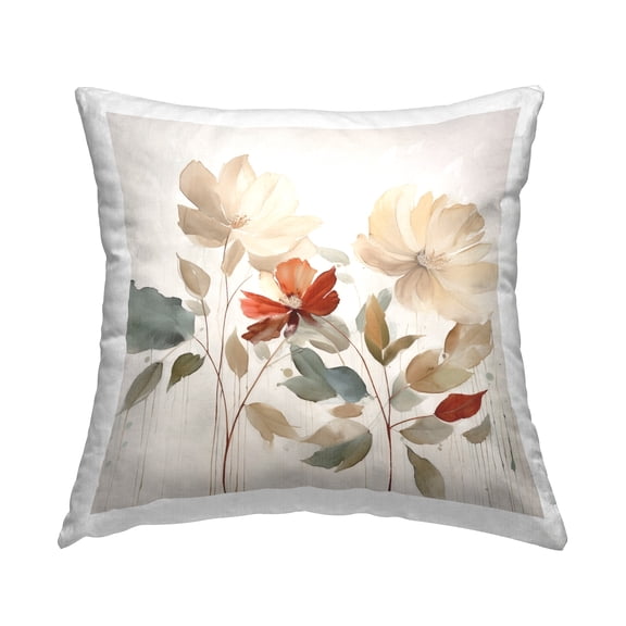 Stupell Industries Neutral Blooms with Red Decorative Printed Throw Pillow, 18 x 18