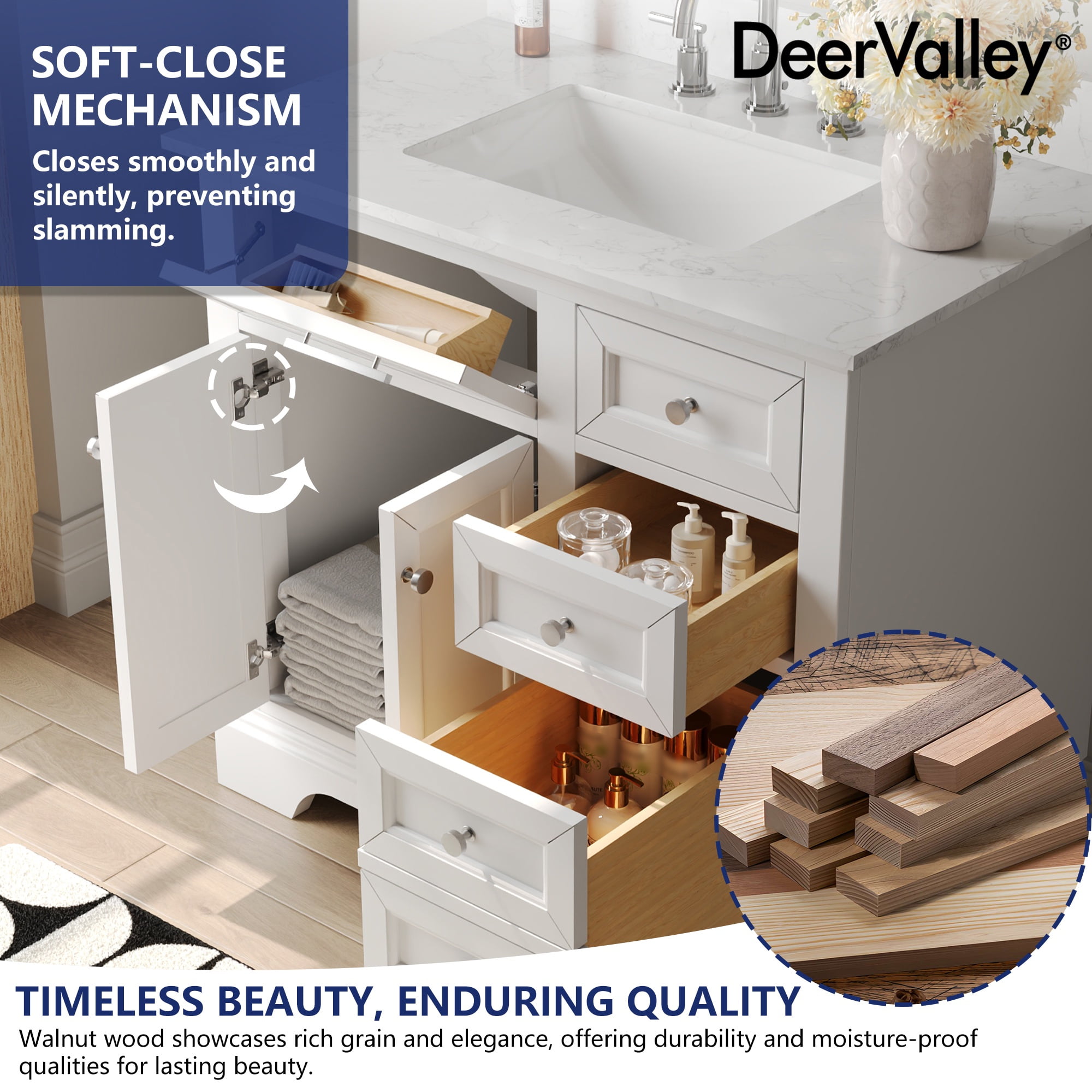 DeerValley Heritage 36" Pre-Assembled Bathroom Vanity Set with Ceramic Sink, White Cabinet & 3.9" Backsplash, DV-1BV0155W