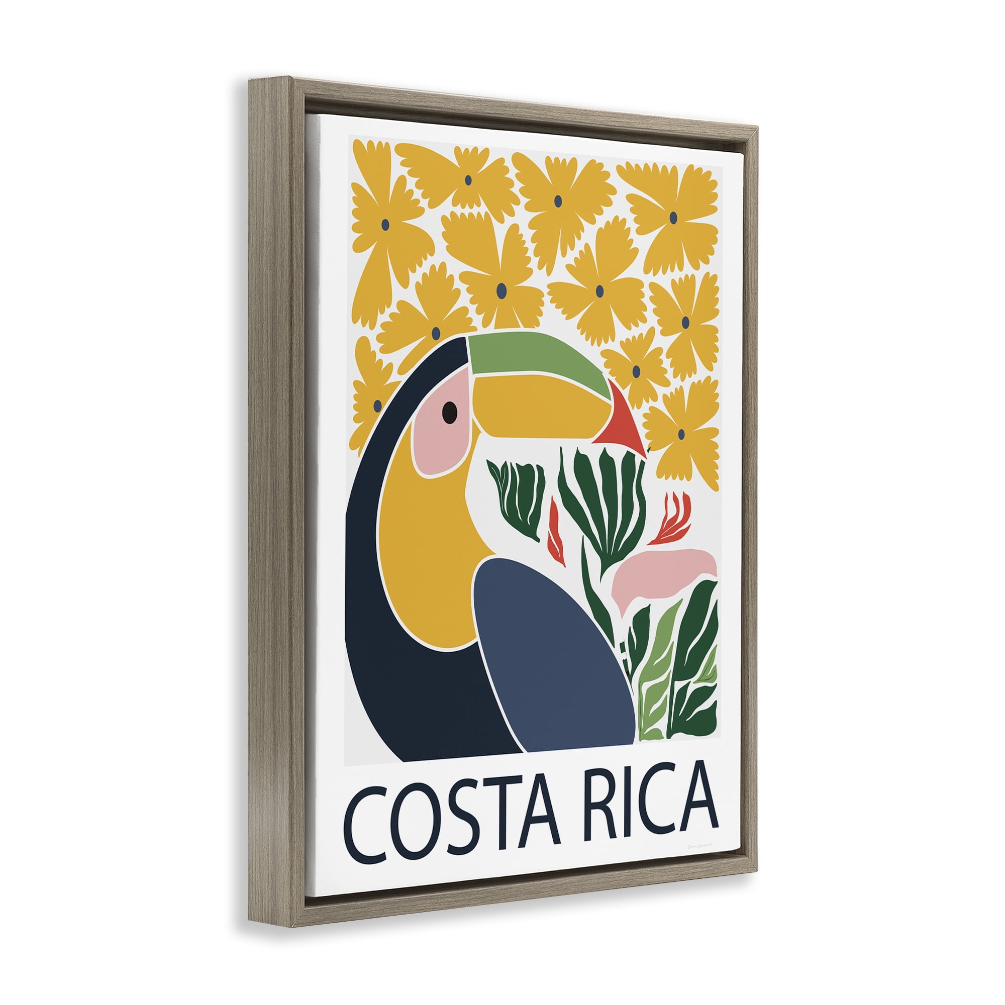 Stupell Industries Tropical Toucan & Flowers Brown Framed Floater Canvas Wall Art, design by Omar Escalante