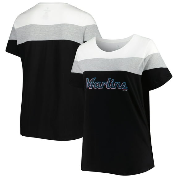 Women's White/Black Miami Marlins Plus Size Colorblock T-Shirt