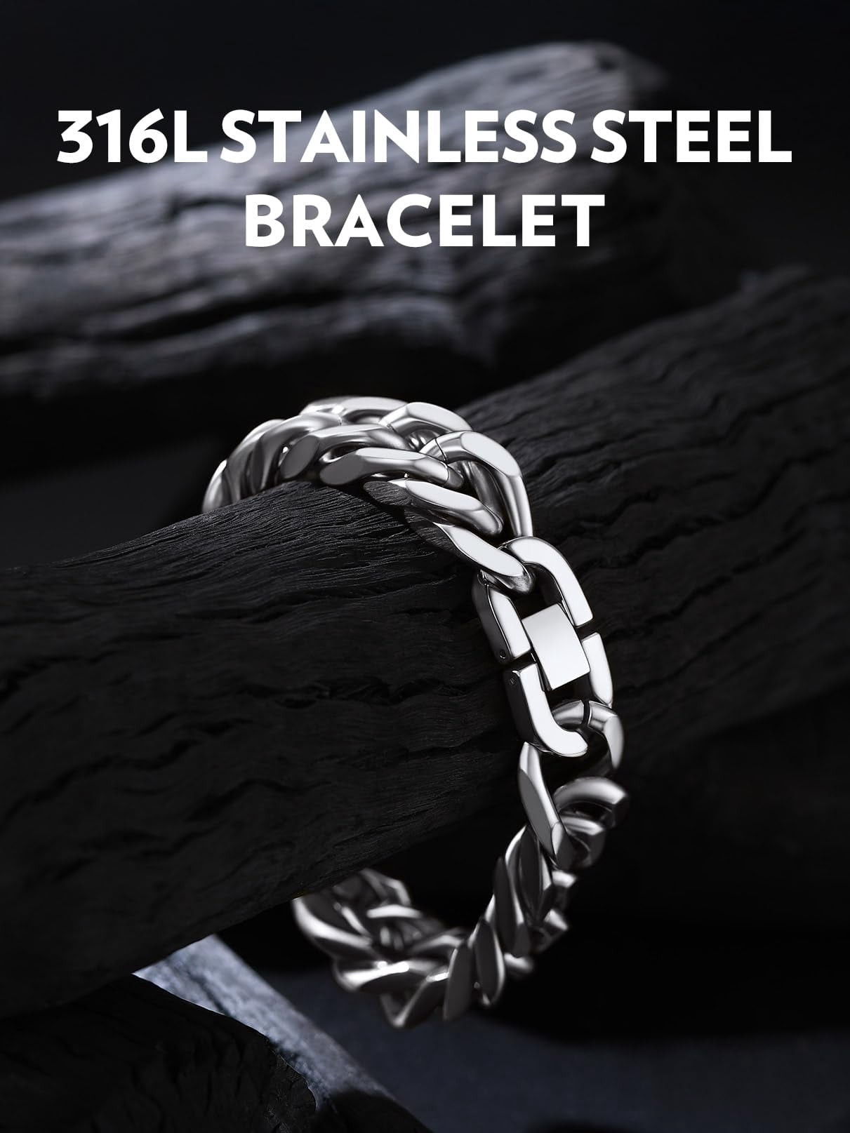 Bandmax 17MM Stainless Steel Cuban Chain Bracelets for Men Miami Curb Link Hand Chain Wristlet Birthday Valentines Father Day Gift for Dad Son Husband Grandpa