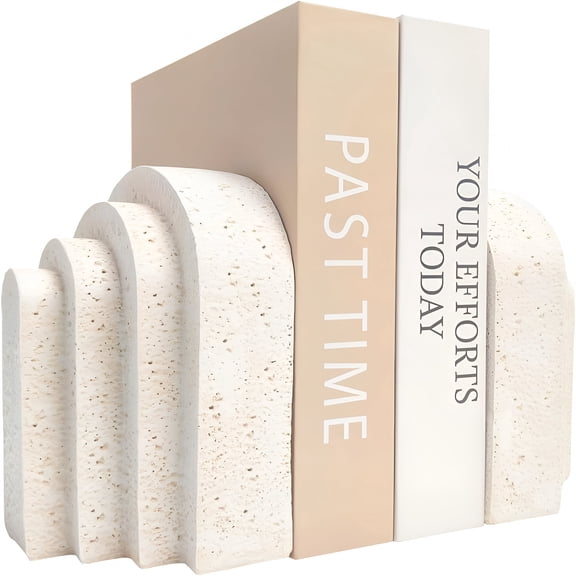 XIBUFE Heavy Duty Book Ends for Shelves,Decorative Book Stopper for Shelves,Resin Decor Bookends for Heavy Books,Modern Decor Aesthetic Bookend Aesthetically Pleasing Layered Arch Design,Set of 2