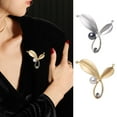 thumbnail image 2 of Grofry Leaf Brooch Faux Pearl Shiny Rhinestone Decor Electroplated Polished Anti-rust Exquisite Coat Collar Decoration Matt Clothes Pin, 2 of 7
