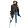 thumbnail image 4 of Women's Turtleneck Poncho Sweater Shawls Capes Irregular Fringed Hem Pullover Capelet Wrap Coats with Pearl Decoration, 4 of 8