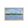 thumbnail image 1 of Landscape Wall Art with Frame, Lady Cycling in France Fluffy Clouds Bridge Reflection on River Urban Lifestyle, Printed Fabric Poster for Bathroom Living Room, 35" x 23", Blue Brown, by Ambesonne, 1 of 2