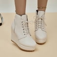 thumbnail image 2 of NECHOLOGY Botas Mujer Adulto Femenino Zapatos Botines mujer Botas de suela gruesa y tacón de cuña con cordones de cuero sólido versátiles a la moda para mujer (Beige, 7), 2 of 7