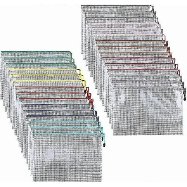 30 Pcs A6 Document Pouch / File Bag Plastic Pvc Mesh Zip Filing Cabinet Folder