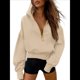 thumbnail image 4 of Sudadera con Capucha de Otoño para Mujer, Sudadera Corta de Larga con Media Cremallera, Jersey de Invierno, Ropa de Moda Albaricoque L, 4 of 10