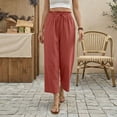 thumbnail image 2 of Capri Pants for Women High Waisted Wide Leg Casual Lounge Pant Summer Adjustable Drawstring Trousers with Pockets Vermilion M, 2 of 8