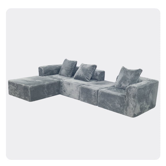 Modular Sectional Sofa Light Grey Couches 4 Seat Modular Foam Sectional Couches for Living Room with 1 Ottoman, Cloud Couch with Oversized Chaise (118.1x70.9x23.6inch)