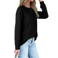 thumbnail image 6 of tklpehg Womens Long Sleeve Tops Trendy Graphic Tees Lightweight Crewneck Long Sleeve Tops Leisure Spring Tops Loose Fit Blouse Solid Color Pullover Tops #A02-Black M, 6 of 7