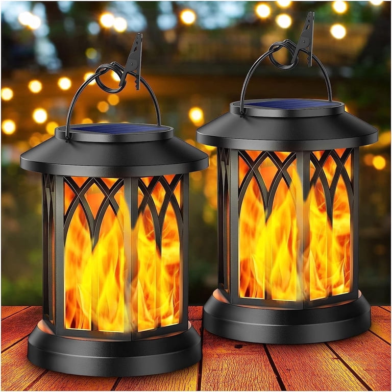 Solar Lantern 4-Pack – Outdoor Hanging Flame Effect LED Lights, Waterproof Flickering Lamps For Patio, Garden, Fence, Tree, Porch & Camping