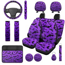 Uorisanigo Halloween Bats 14 Pcs Automotive Seat Cover Car Console Cover Steering Wheel Cover Cars Headrest Cover and Car Seat Belt Pad Cover and Water Cup Coaster Anti-slip for Cars SUVs