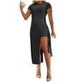 thumbnail image 1 of Robe d'Été Sans Manches à Col Rond pour Femmes, Robe Décontractée Sans Manches, Robe à Col Rond, Confortable pour un Usage Quotidien Style Sans Effort/92 % Polyester, 8 % Élasthanne, Noir, 1 of 7