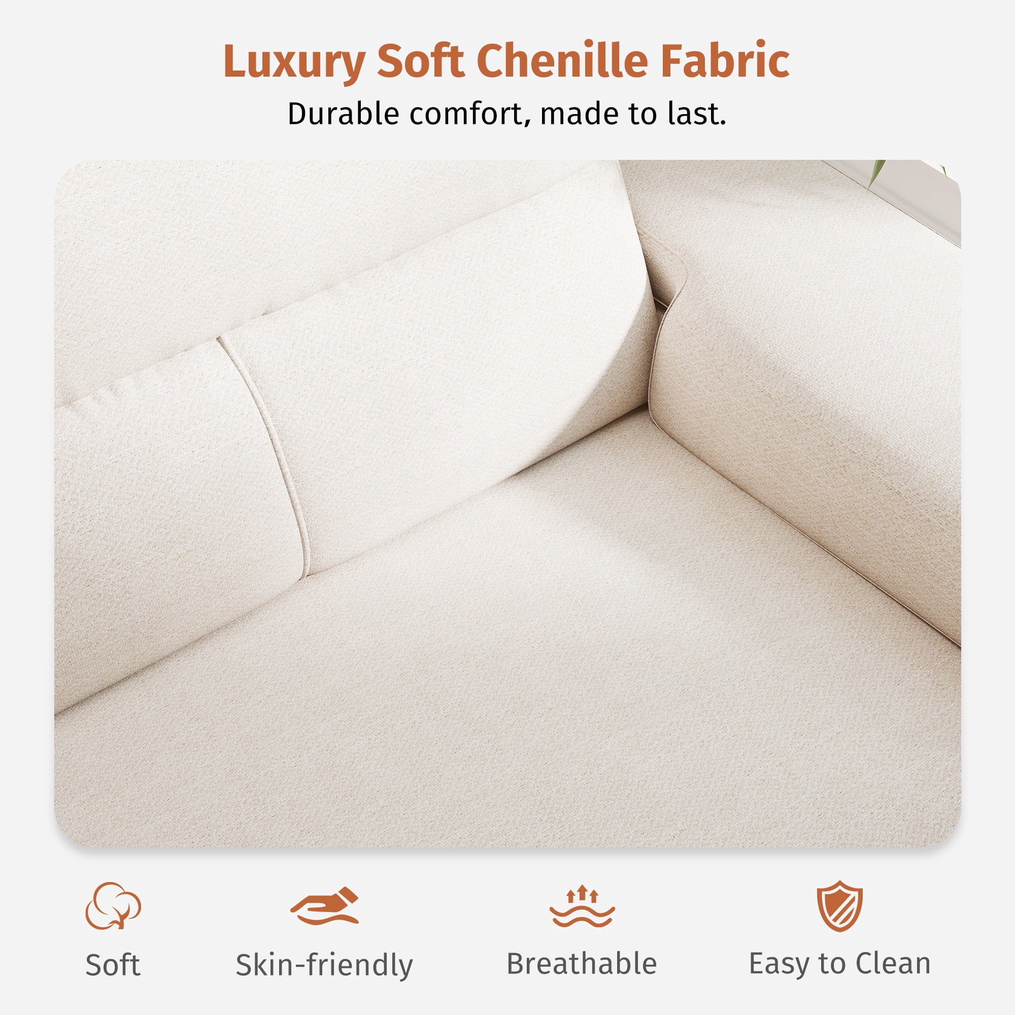 Modular Storage Ottoman for Sectional Sofa Chenille Upholstered Footrest Stool for Living Room Beige