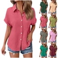 thumbnail image 1 of Auralook Women Solid Blouses Short Sleeve Button Down Shirts Turndown Collar Business Casual Dressy Work Tops Summer Spring Clothes, 1 of 7