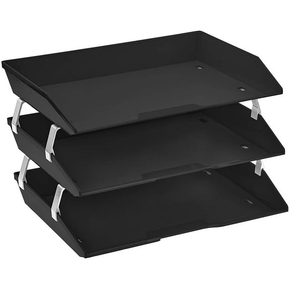 Acrimet Facility 3 Tier Letter Tray Side Load Plastic Desktop File Organizer (Black Color)