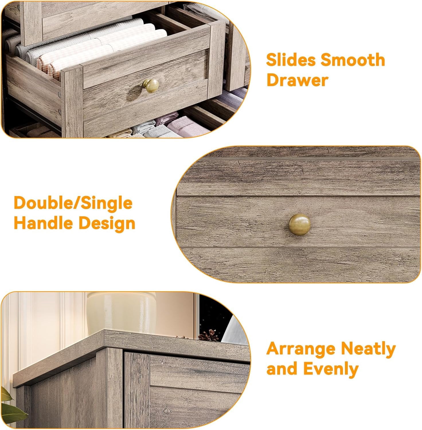 Twister.CK 12-Drawer Wooden Dresser, Modern Chest of Drawers & TV Stand for 65-Inch TV, Bedroom, Closet, Living Room, Hallway, Gray
