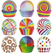 ZJQYDS 450pcs Rainbow Cupcake Liners, Colorful Baking Cups Cupcake Wrappers Paper Wraps Muffin Liners for Birthday Pride Party Candy Cake Decorations Supplies(9 Designs)