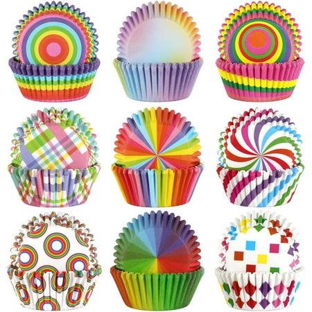 ZJQYDS 450pcs Rainbow Cupcake Liners, Colorful Baking Cups Cupcake Wrappers Paper Wraps Muffin Liners for Birthday Pride Party Candy Cake Decorations Supplies(9 Designs)