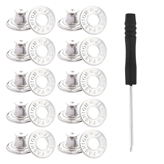TUWAFE 2026 New 10 Pcs Metal Jeans Buttons 17Mm Replacement No-Sew Screw Button Repair Kit Diy for Jeans,Pants,Jackets,Overalls,Denim Crafts