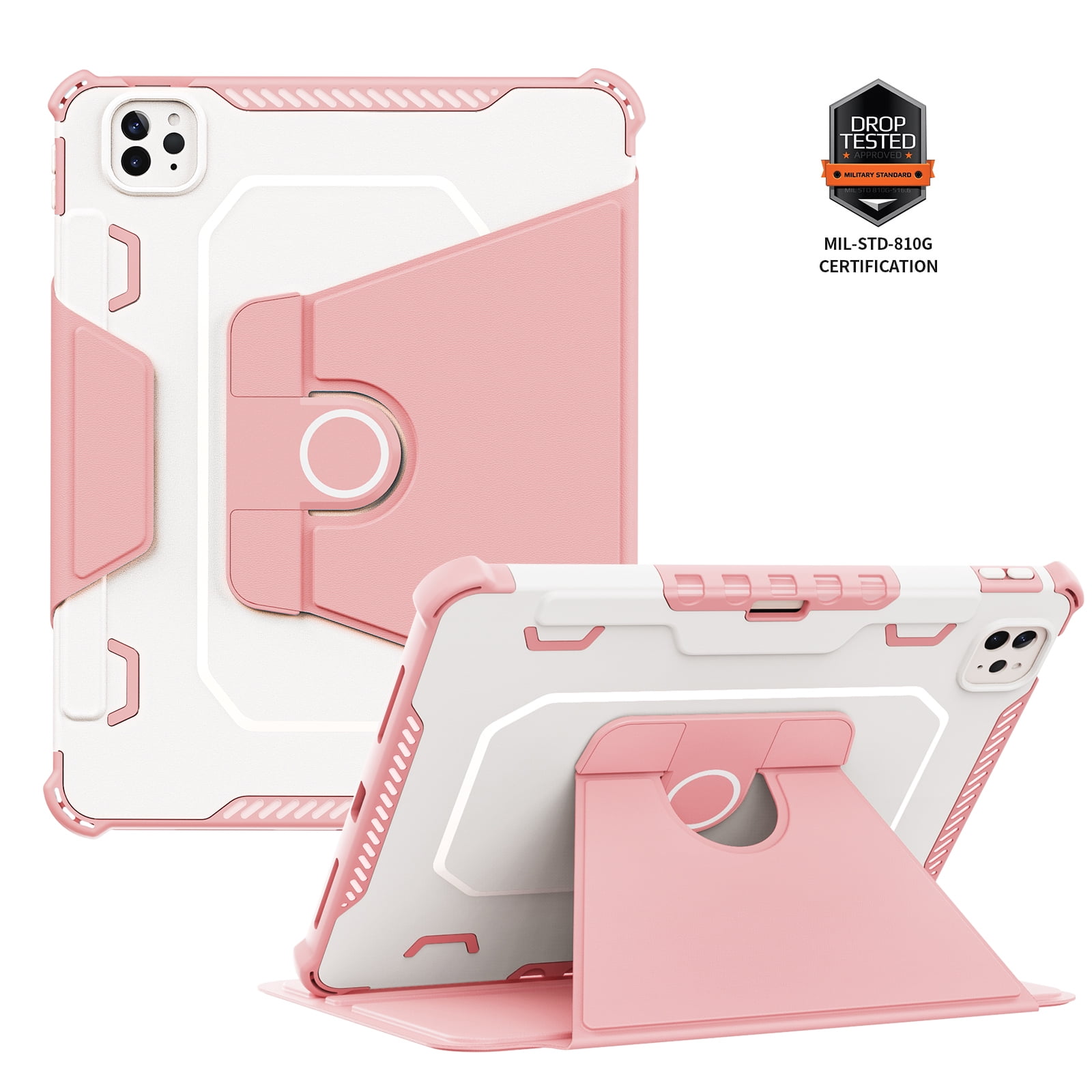 Dteck Case for iPad Pro 11" 4th/3rd/2nd/1st Gen (2022/2021/2020/2018),iPad Air 5th 4th Gen Magnetic Leather Shockproof Rubber Rugged Case Rotatable Kickstand with Pencil Holder Heavy Duty Cover,Pink