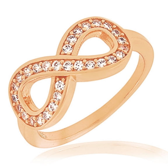 925 Sterling Silver Rose Gold-Tone White Clear CZ Infinity Ring Band, Size 7