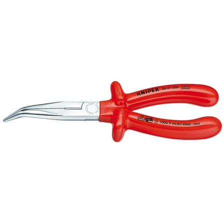 UPC: 0843221002541 | Knipex 26 27 200 Angled Long Nose Pliers with Cutter  1000 Volt Rated  8 Inch